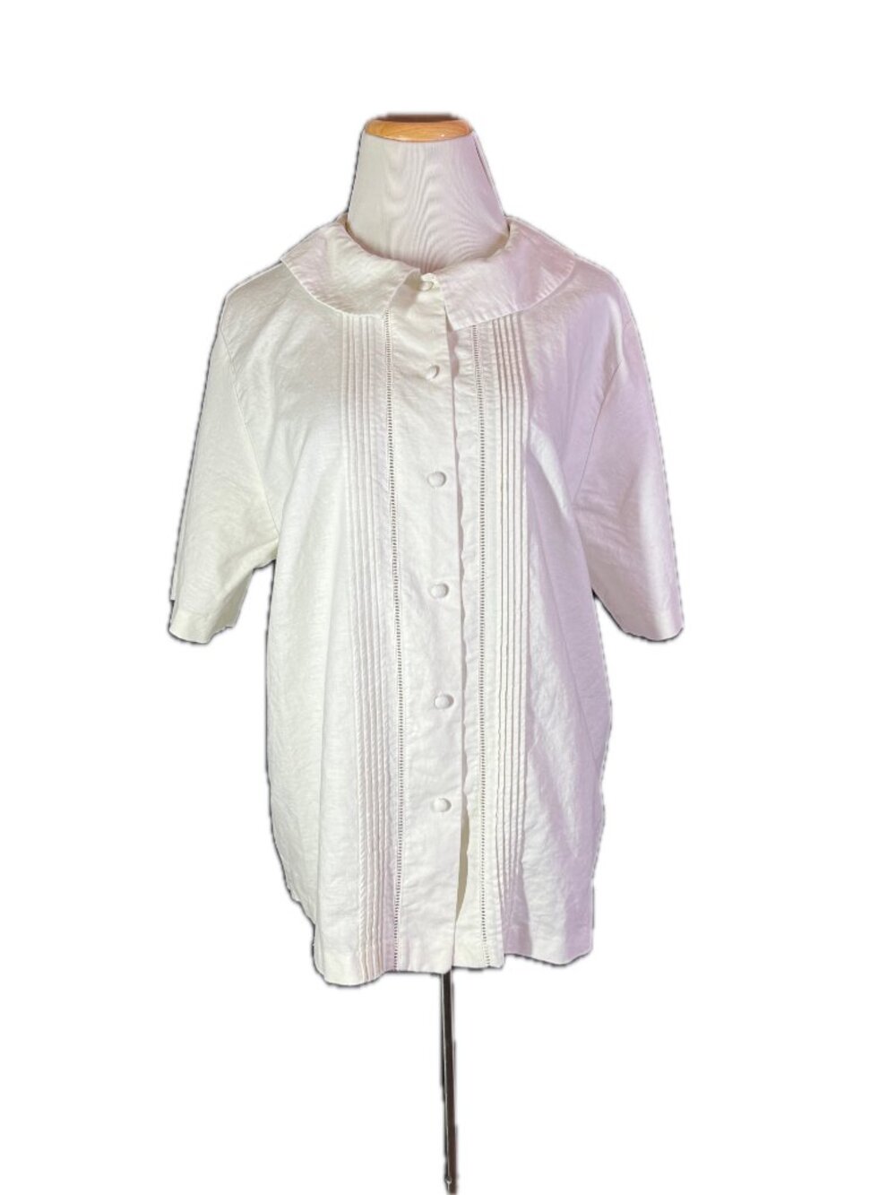 Vintage Talbots Size 16 White Linen Blend Short Sleeve Button-Up Shirt *Flaw